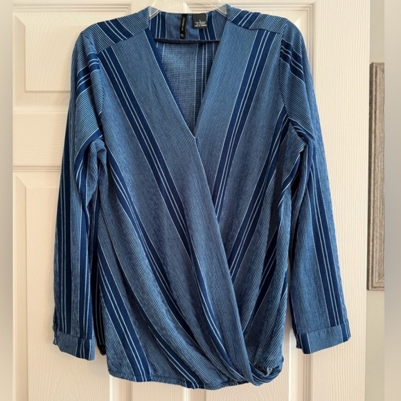 Blue Faux Wrap Blouse - Picture 1 of 9